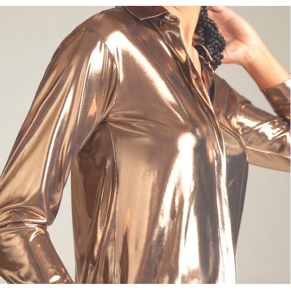 NWT By Anthropologie Gold Metallic Irisdescent Shirt - Picture 7 of 7